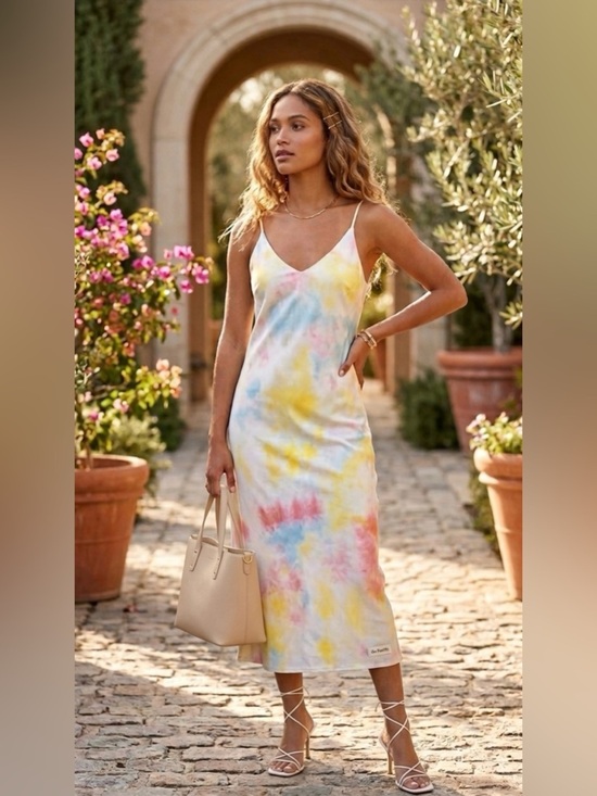 on Twelfth Dresses & Skirts - On Twelfth Pastel Tie-Dye Satin Midi Slip Dress